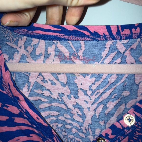 Lilly Pulitzer 100% Pima Cotton Palmetto Blue and Pink Long Sleeve Dress - Picture 5 of 9